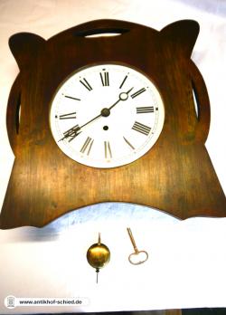 Antike Uhr, Antike Wanduhr Jugendstil um 1900/10, Federzug, original Pendel